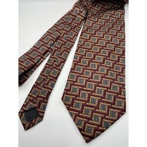 Boulder Trading Group Burgundy Gold Geometric Silk Necktie Woven in England